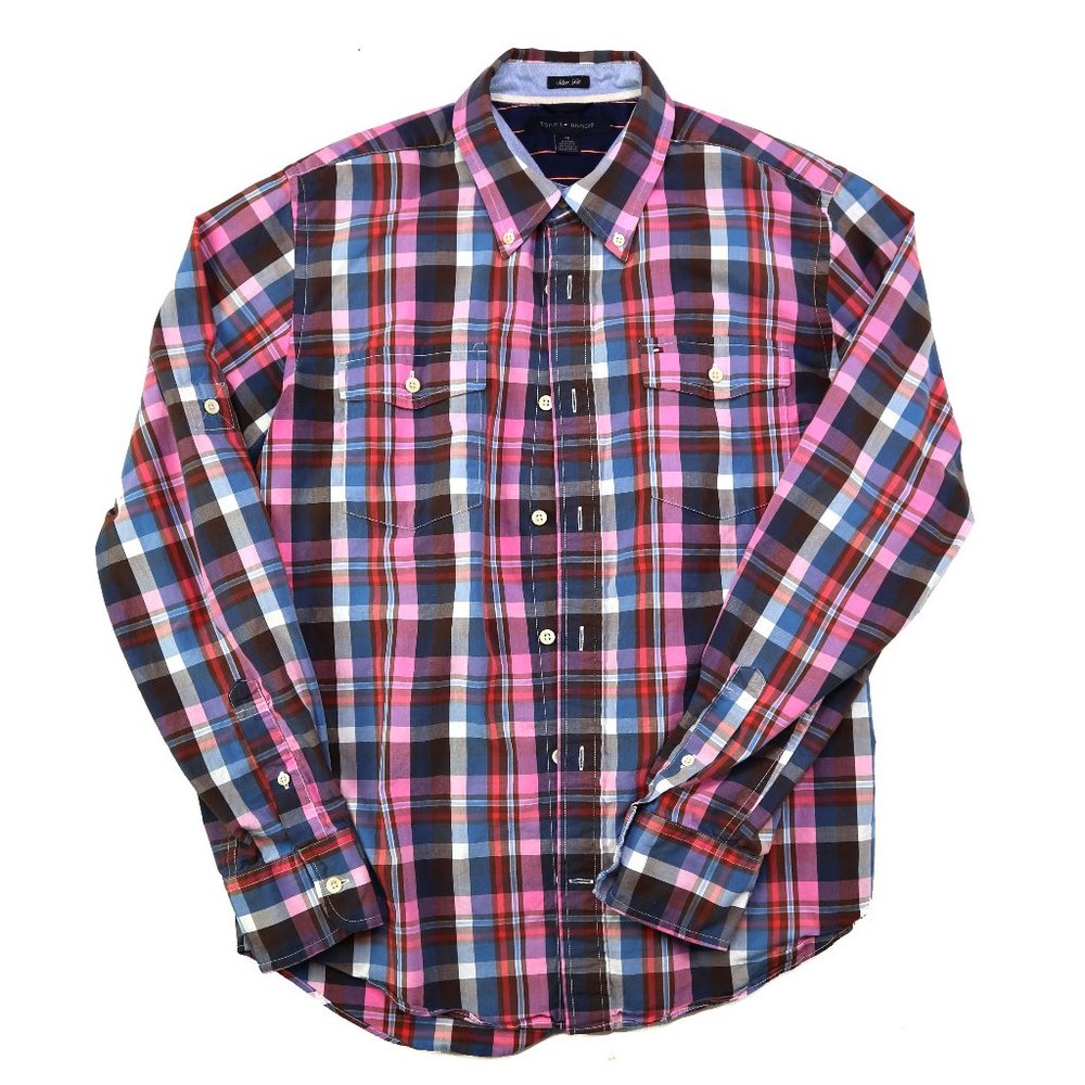 Tommy Hilfiger Slim Fit Pink Plaid Long Sleeve M